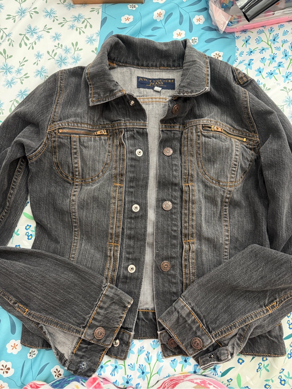 Juicy Couture Dark Gray Denim Jacket with Contrast Stitching